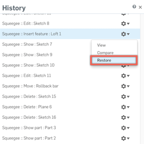 Restore button in Onshape