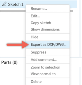 Save-as menu with option to export CAD drawing as DXF/DWG