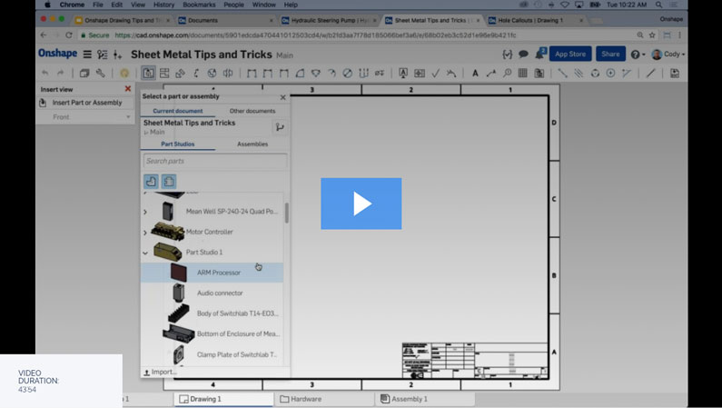 Webinar with play button for Drawing Tips and Tricks within Onshape