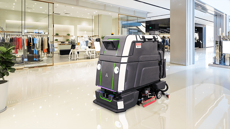 Avidbots' floor-scrubbing robot in action at shopping mall