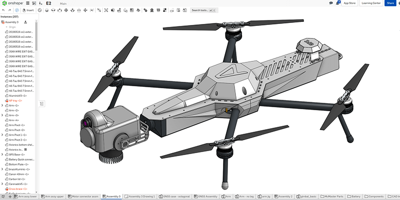 drone design in Onshape cad cloud software