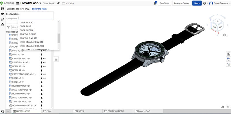 Withings watch CAD model in Onshape