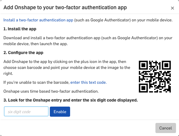 Two Factor Auth Onshape