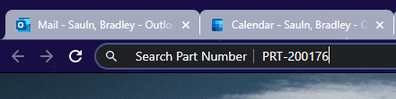 Using the browser url bar to search for an Onshape part number.