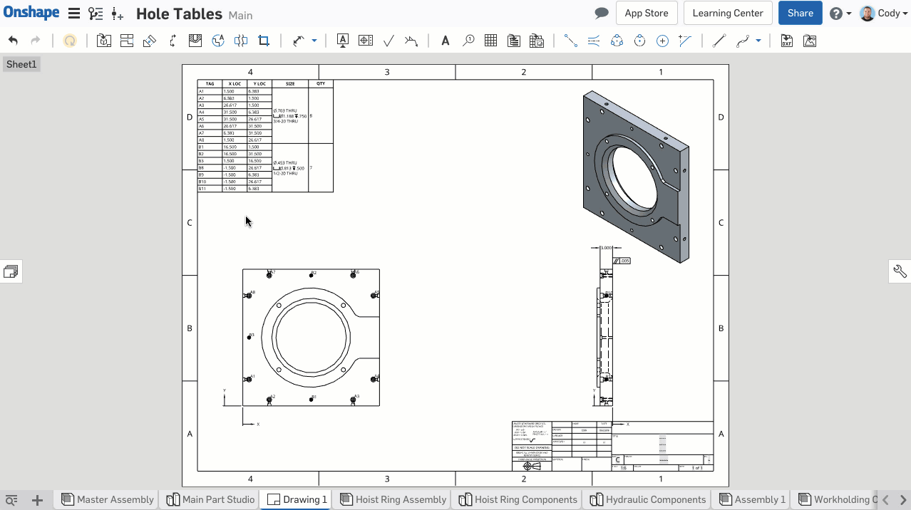 Screenshot of how to determine which holes you would like to exclude in your Hole Table in Onshape.