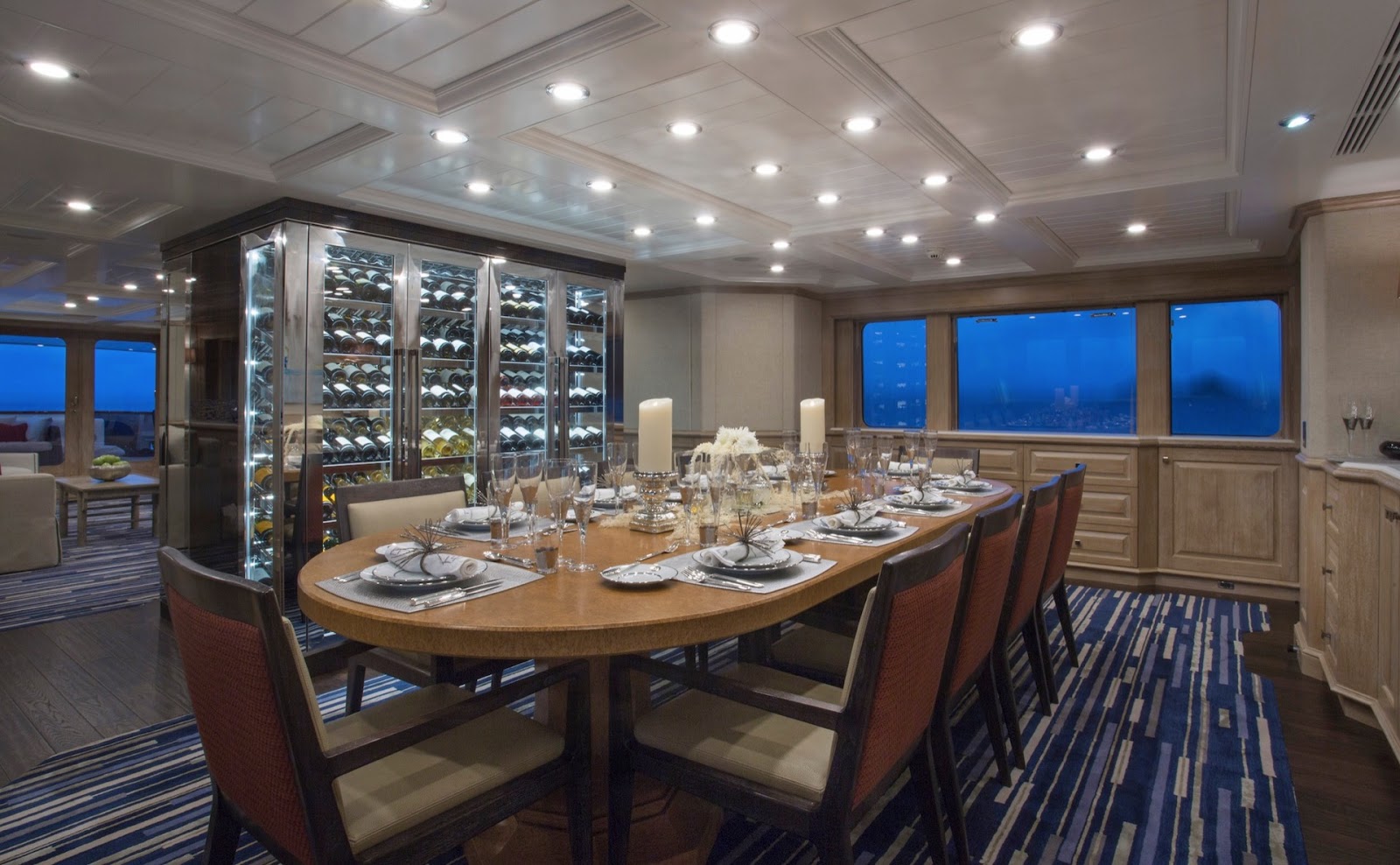 Photo of the interior of a yacht with a wine cabinet designed by Onshape customer Premier Custom-Built.