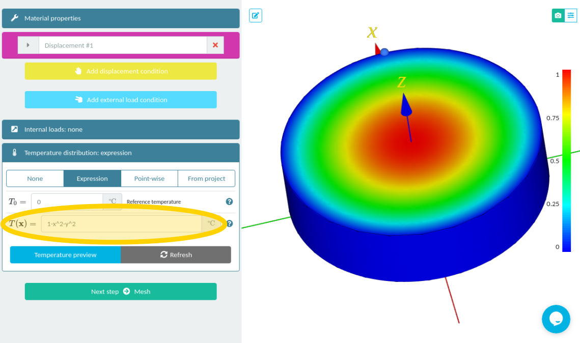 Screenshot of a finite element analysis (FEA) test in Onshape using the CAEplex cloud app.