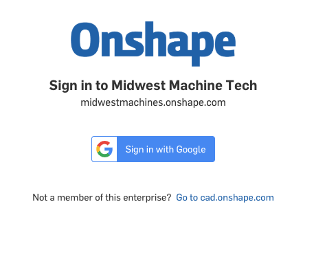 Screenshot of how Onshape users sign in without Onshape credentials.