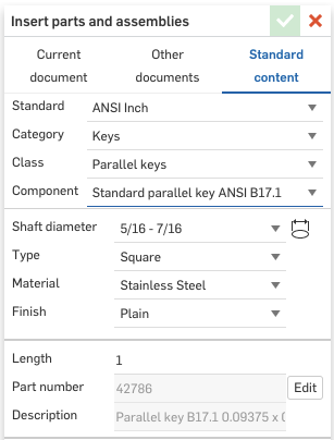 Keys and Keyways are now included in Onshape Standard Content Library.