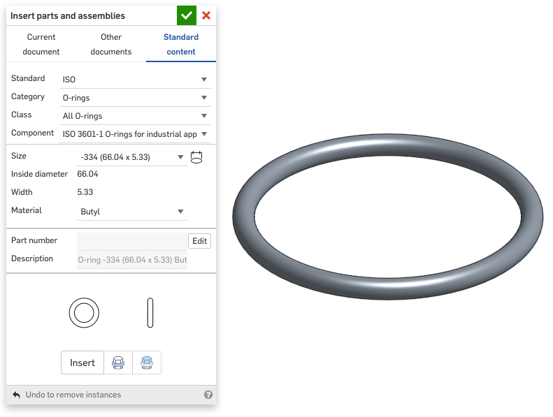 O-Rings are now available in the Onshape Standard Content Library