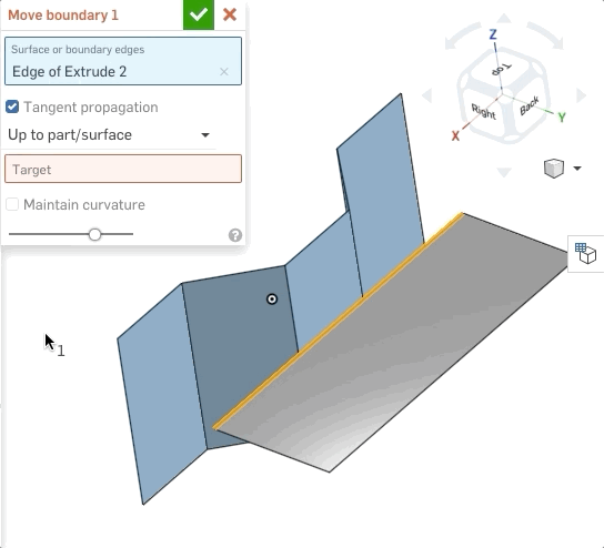 Screenshot of how to use the up to part/surface condition for the Move Boundary feature in Onshape.