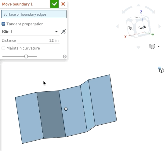 Animation of how to use the Create selection tool with the Move Boundary feature in Onshape.