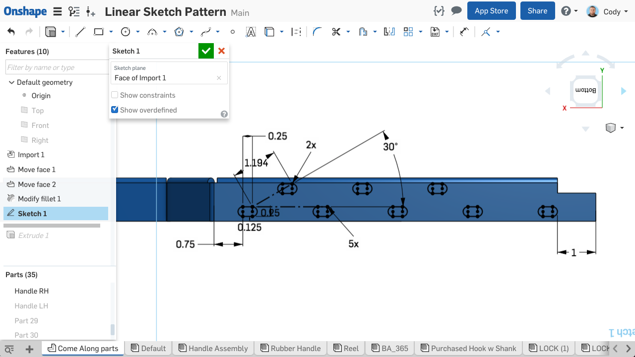 Screenshot of using Linear Sketch Patterns in Onshape.