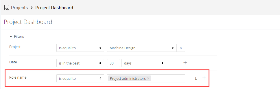 Project dashboard filtering by project role